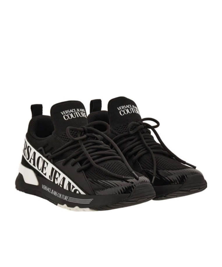 Versace Jeans Couture Dynamic Logo Printed Sneakers In Black