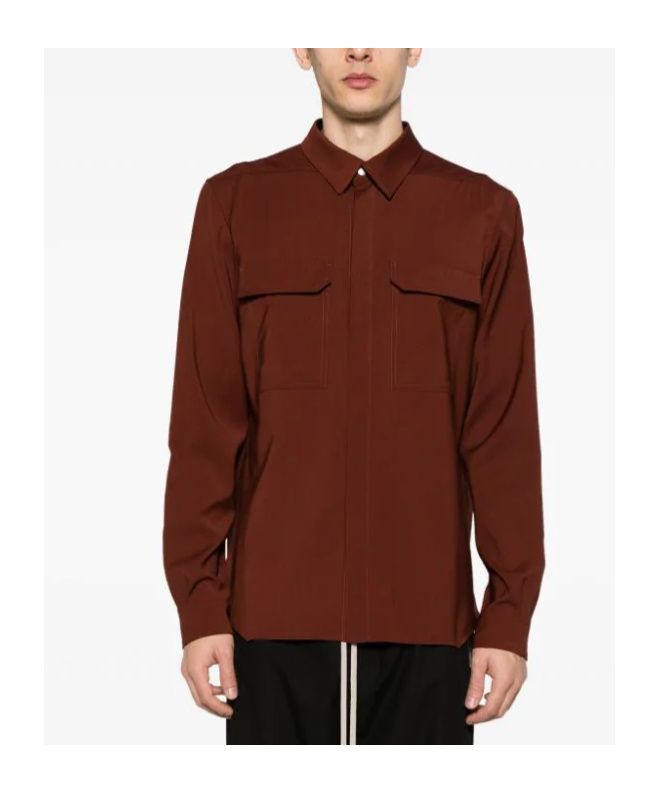 Rick Owens Long-sleeve Virgin-wool Shirt In Brown
