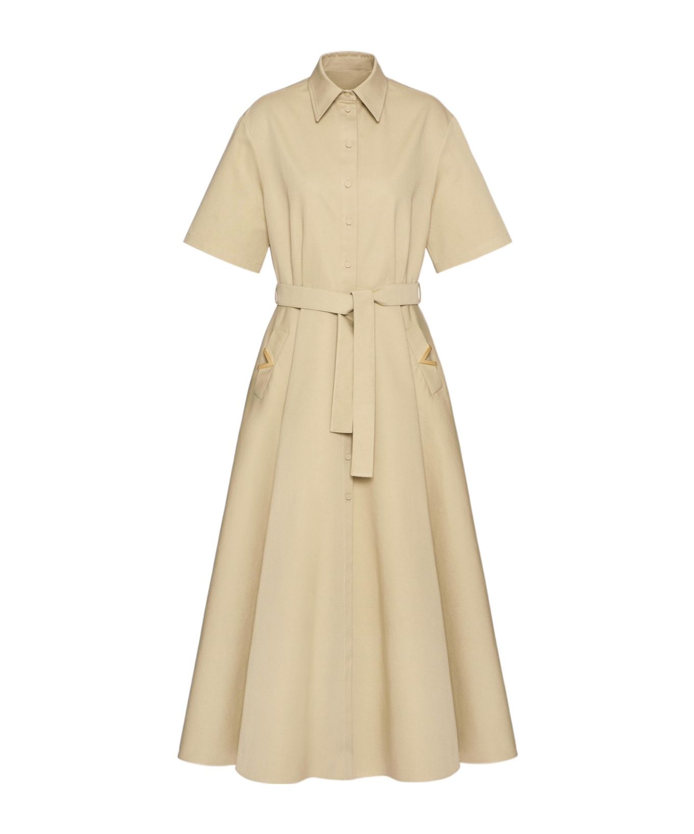 Valentino Cotton-linen V-detail Shirt Dress In Nude