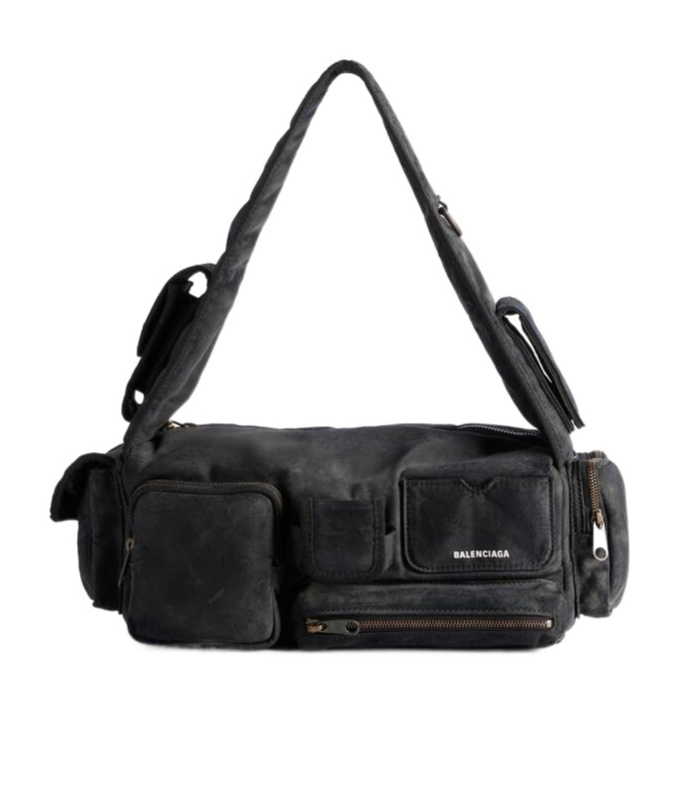 Balenciaga Demin Superbusy Sling Bag In Black