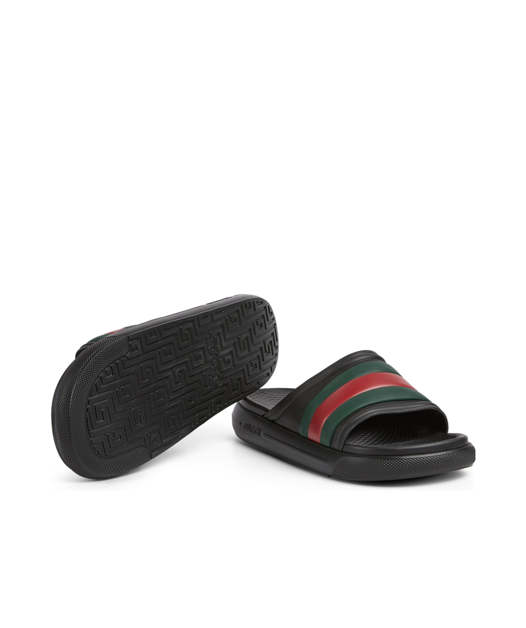 Gucci Web Rubber Slides In Black