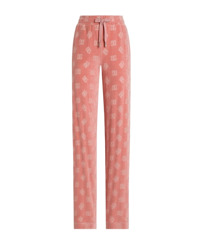 Dolce & Gabbana Chenille Jogging Pants With Jacquard Dg Logo In Pink
