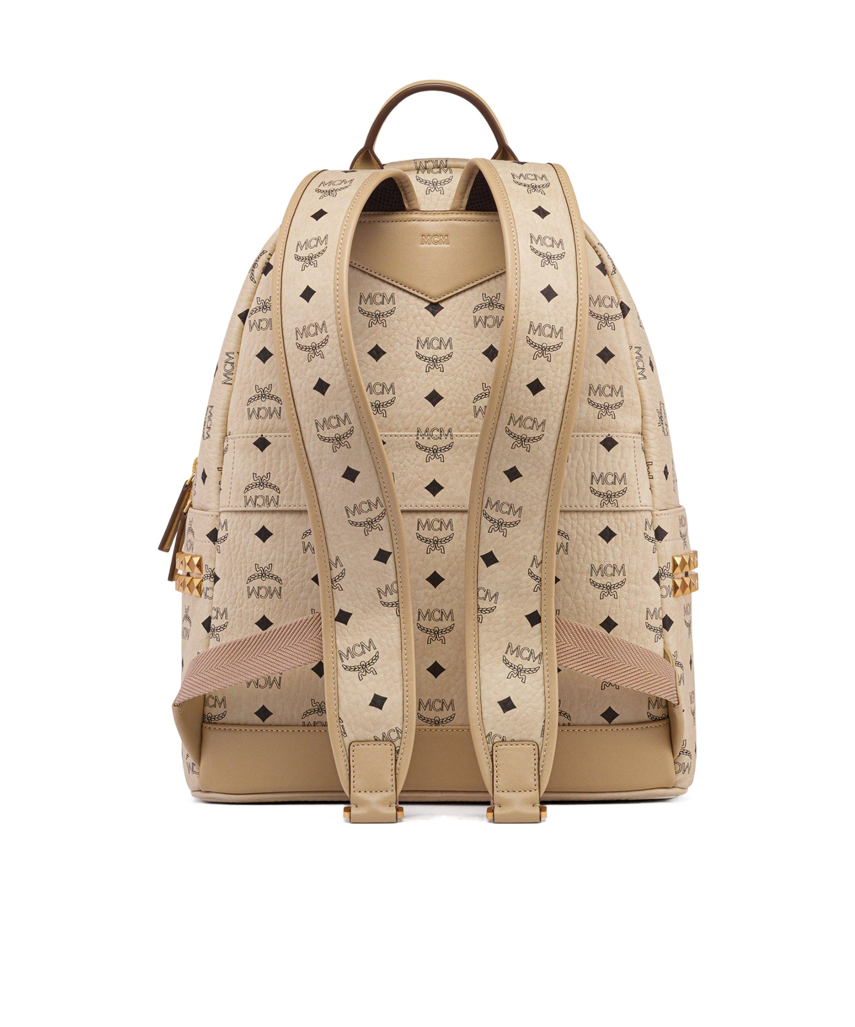 Mcm Stark Side Studs Backpack In Visetos In Sand