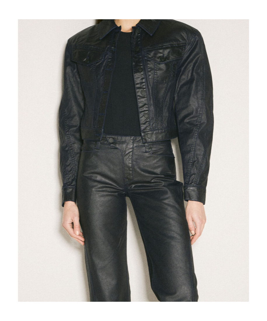 Mugler Waxed Denim Jacket In Black