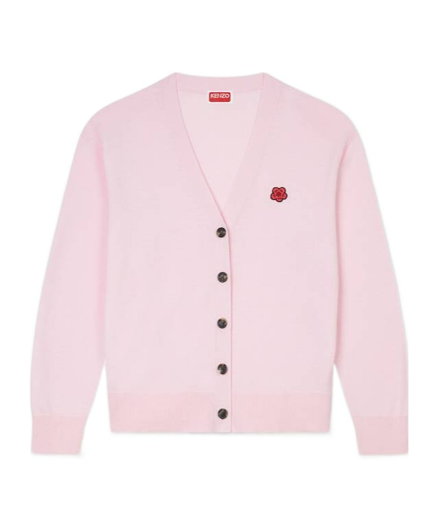 Kenzo Boke Flower Embroidered Buttoned Cardigan In Pink