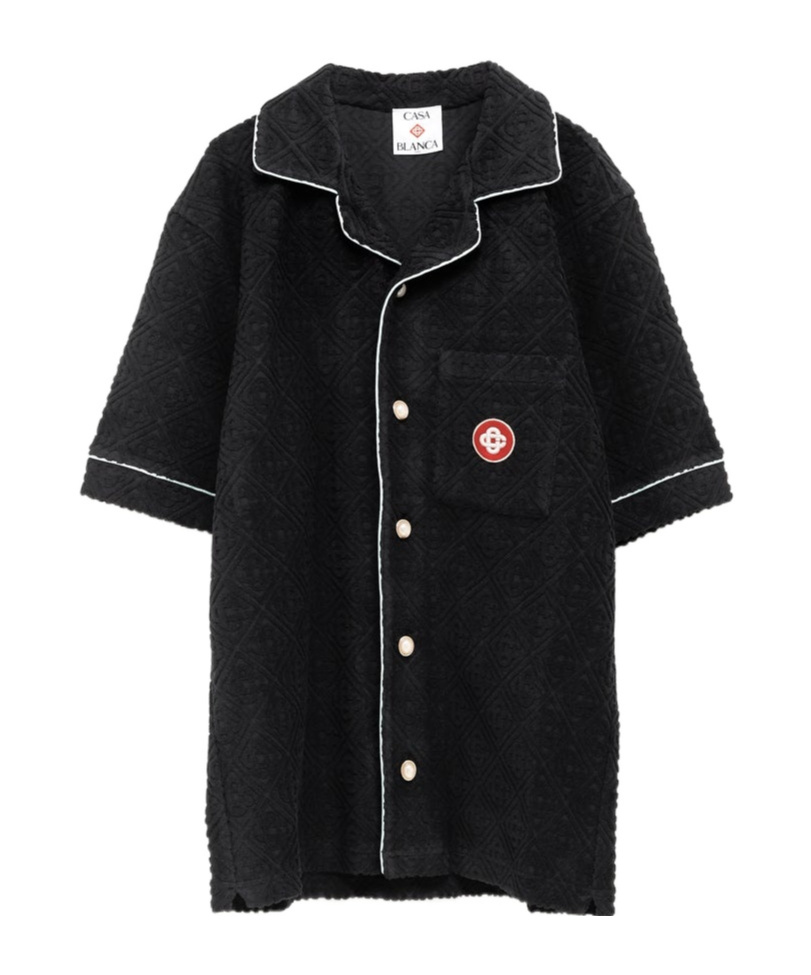 Casablanca Black Shirt With Classic Lapels And All-over Embossed Monogram