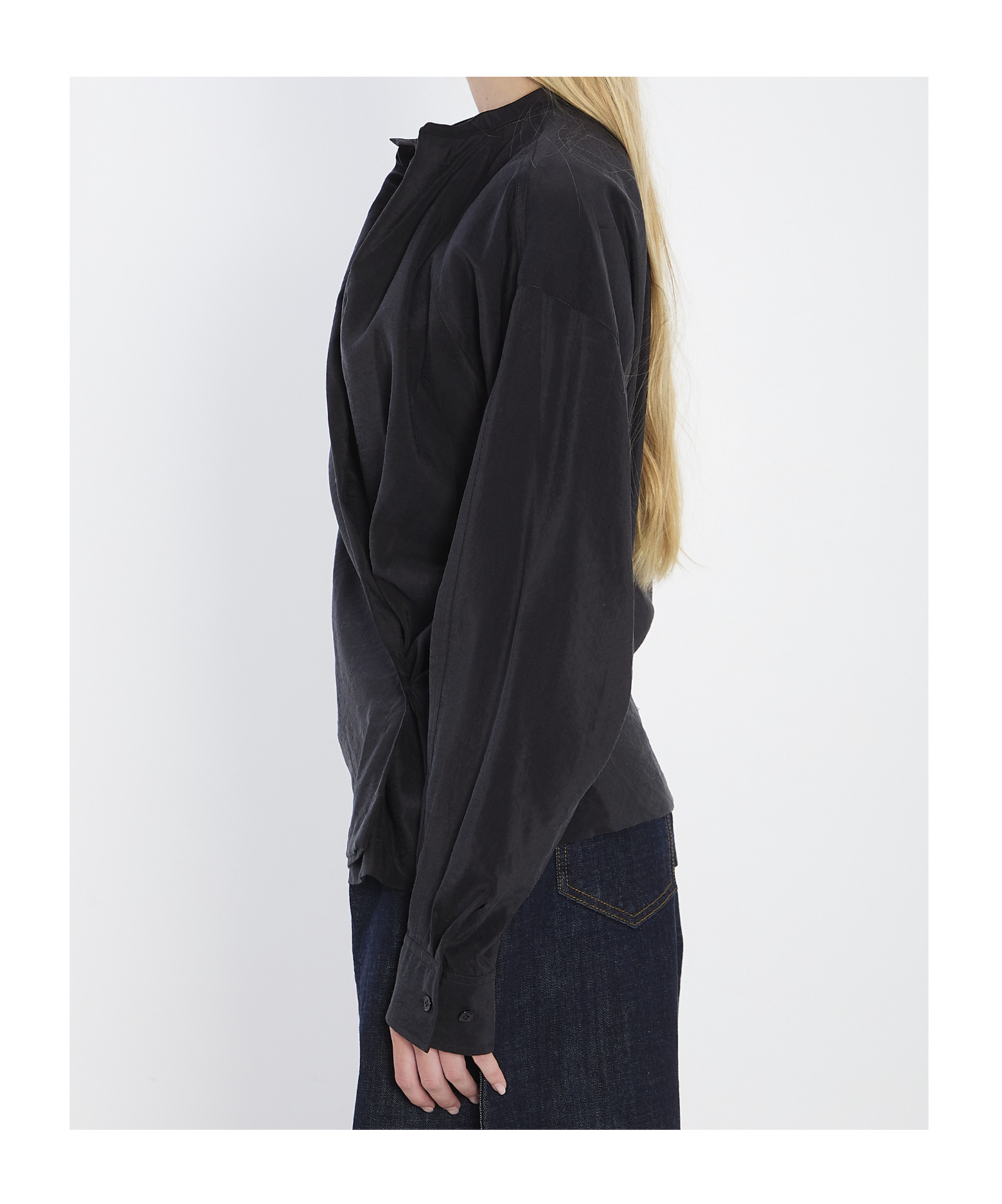 Lemaire Draped Crewneck Top Featuring Pleats In Black