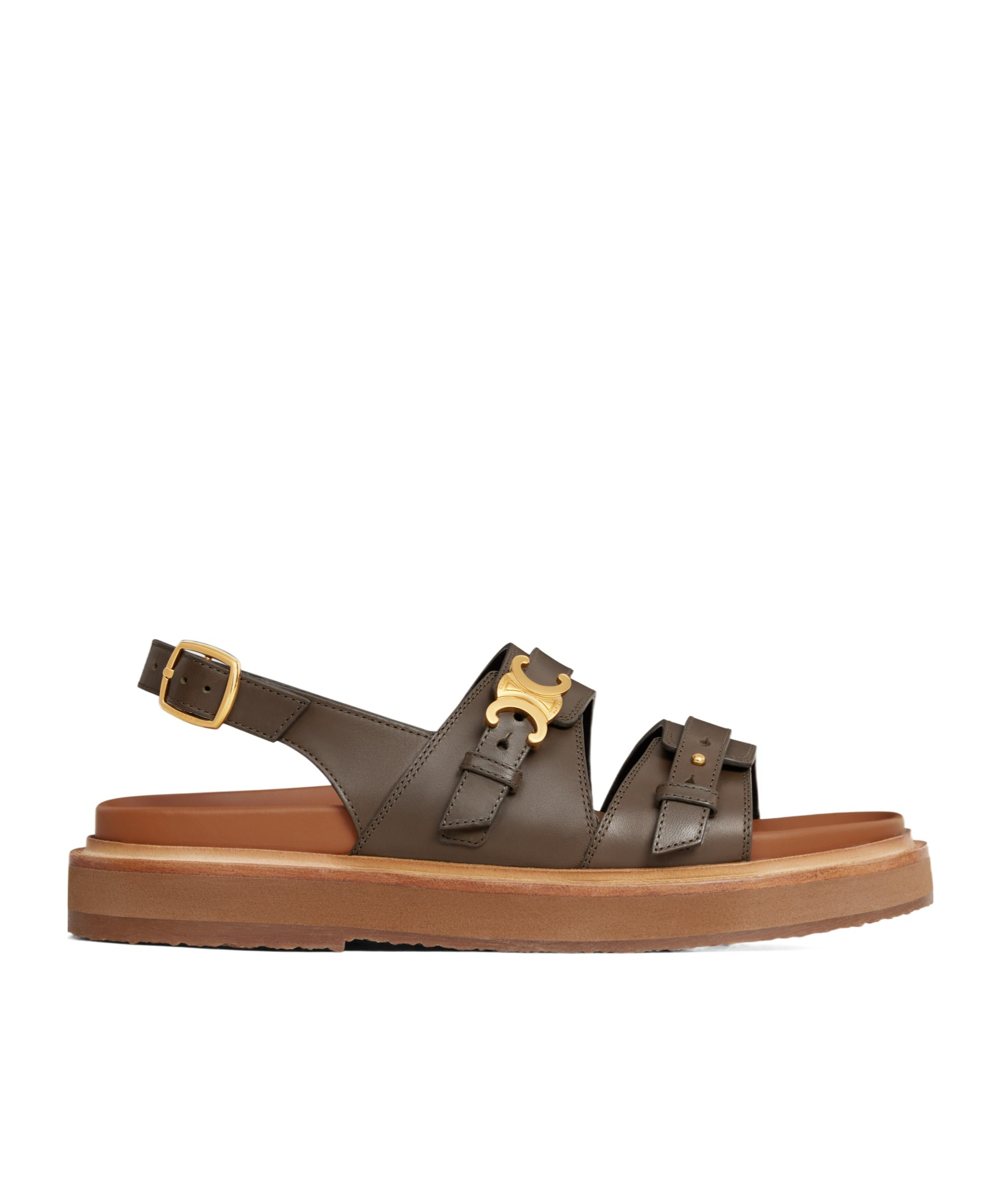Celine Tippi Triomphe Flat Sandals In Brown
