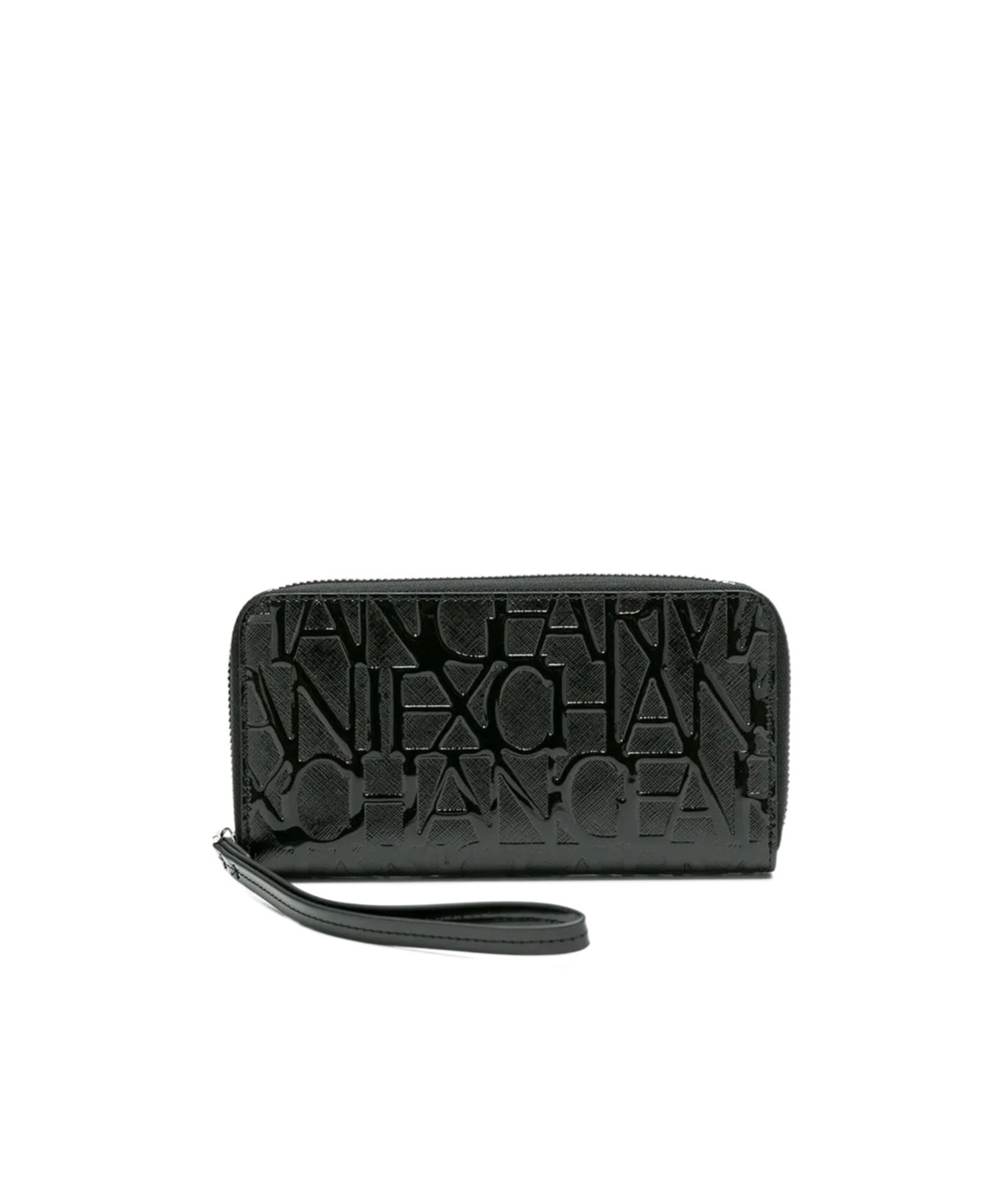 Armani Exchange Zip Around Wallet With Maxi Allover Logo In Black