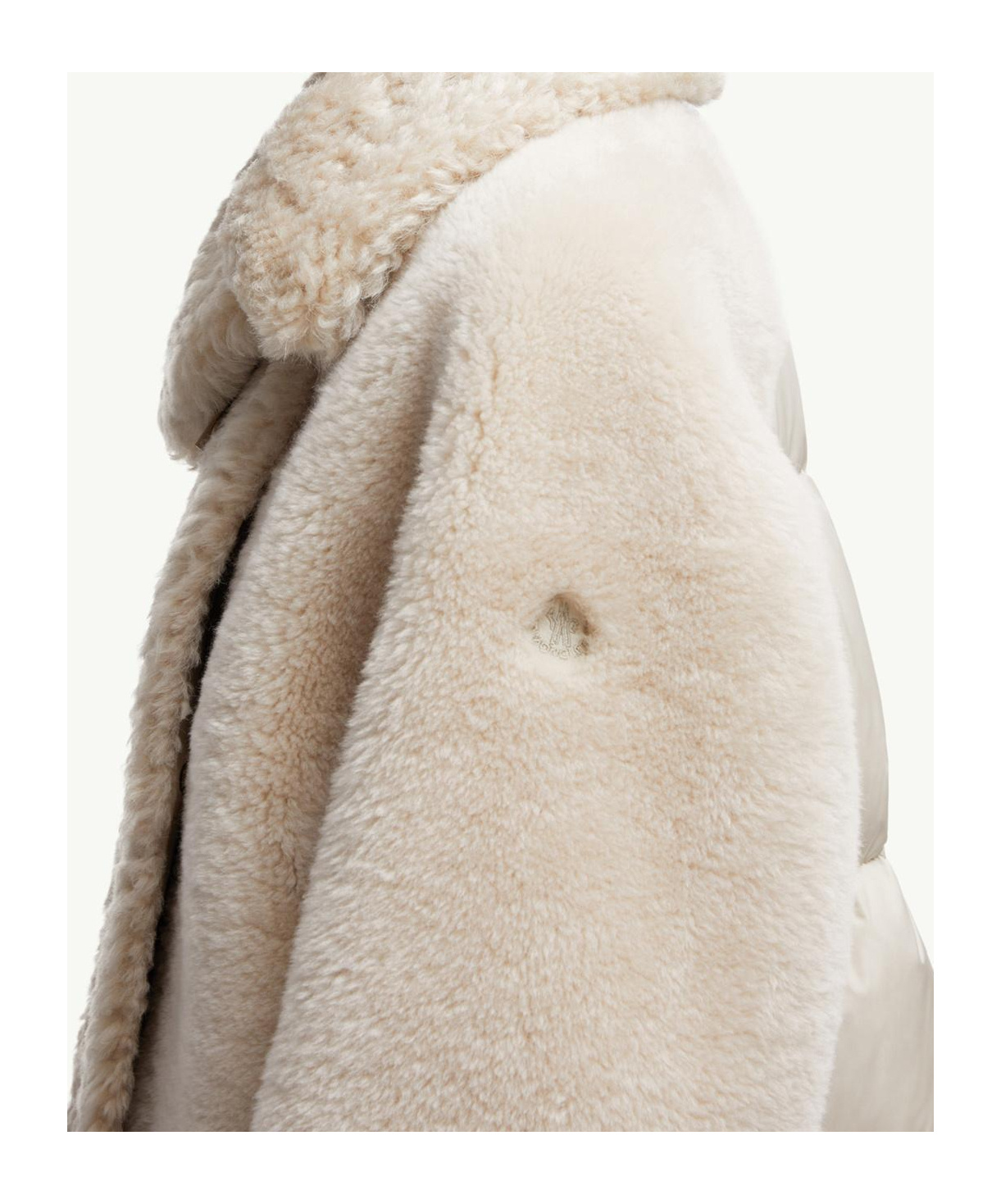 Moncler Gobain Shearling  Suede Short Down Jacket In Neutral