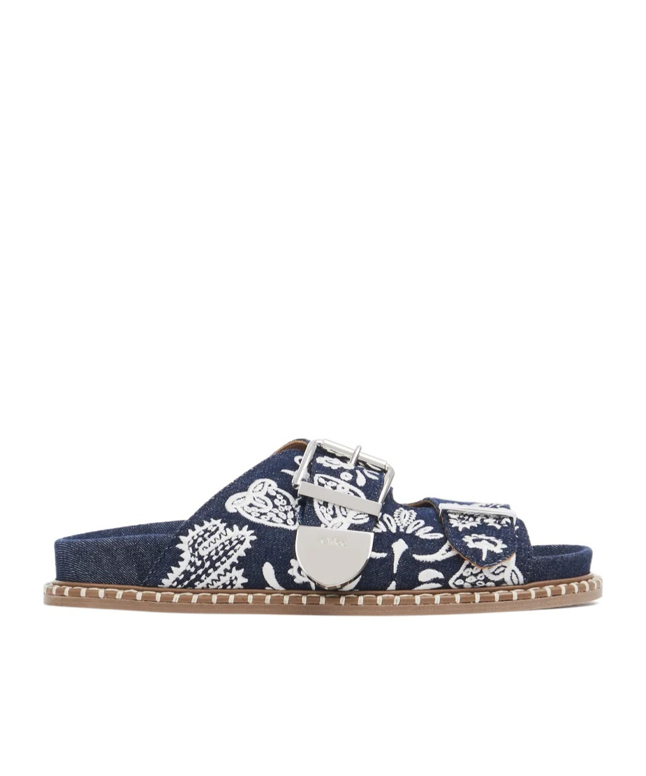 Chloé Rebecca Slide Blue Size 7 100% Calf-skin Leather In Black
