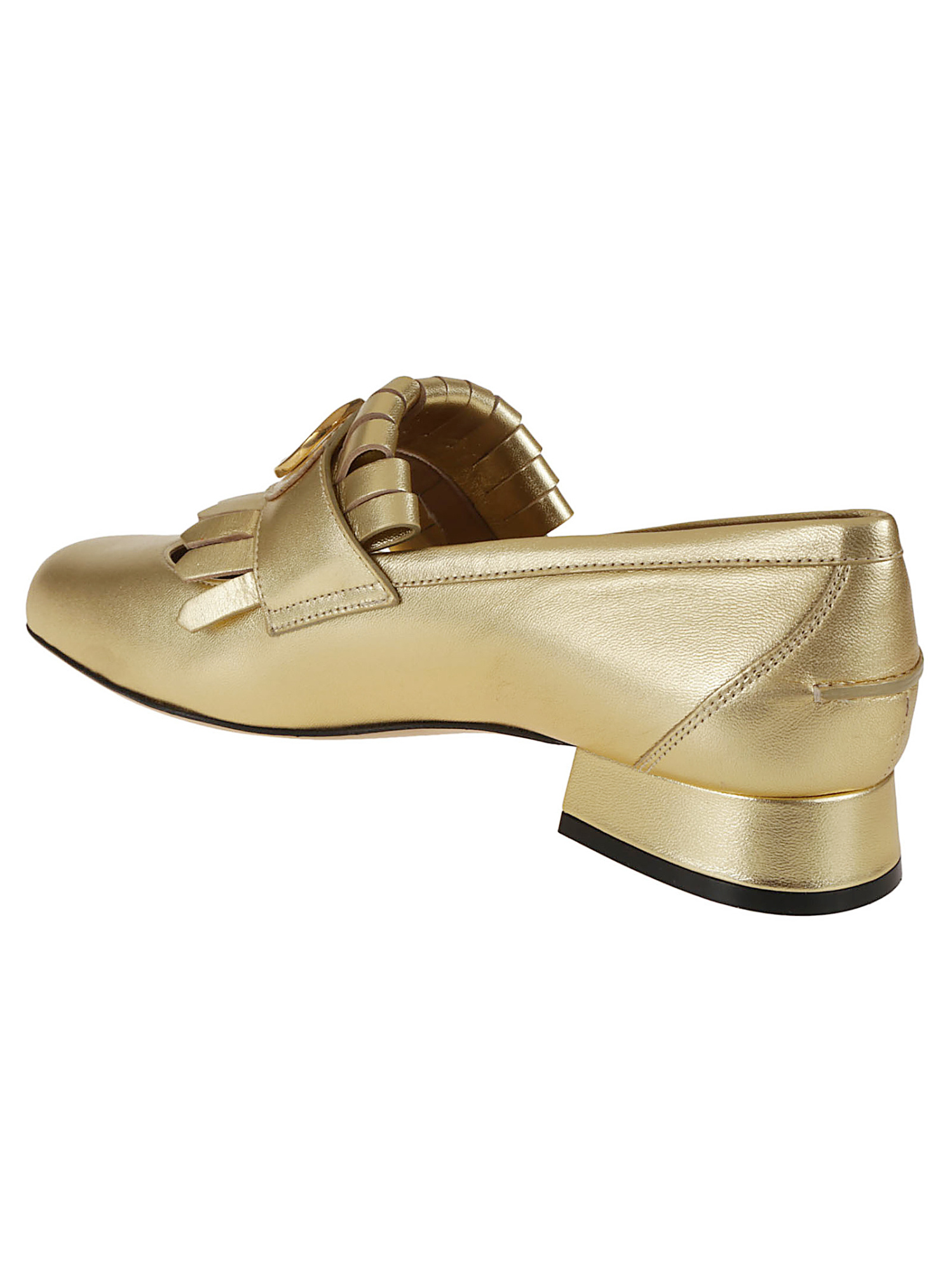 Valentino Block Heel Loafers With Gold Fringed Detail