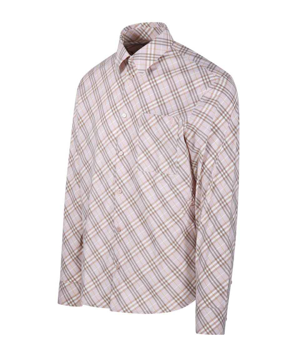 Burberry Plaid Pattern Button-down Collar Shirt With Front Pocket In Pink
