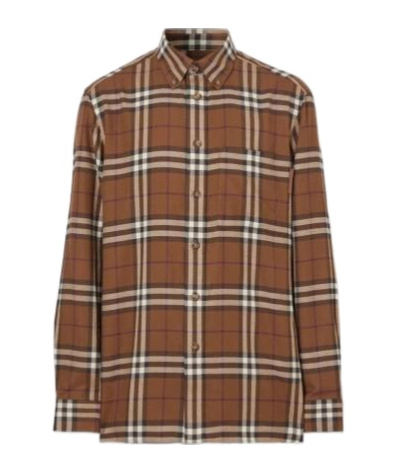 Burberry Check-print Cotton Flannel Shirt In Brown