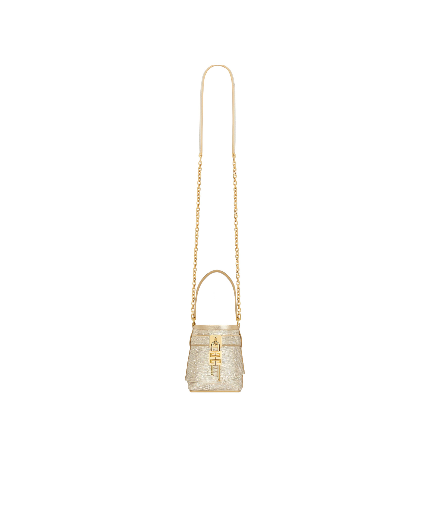 Givenchy Micro Shark Lock Bucket Bag In Satin With Strass In Nude