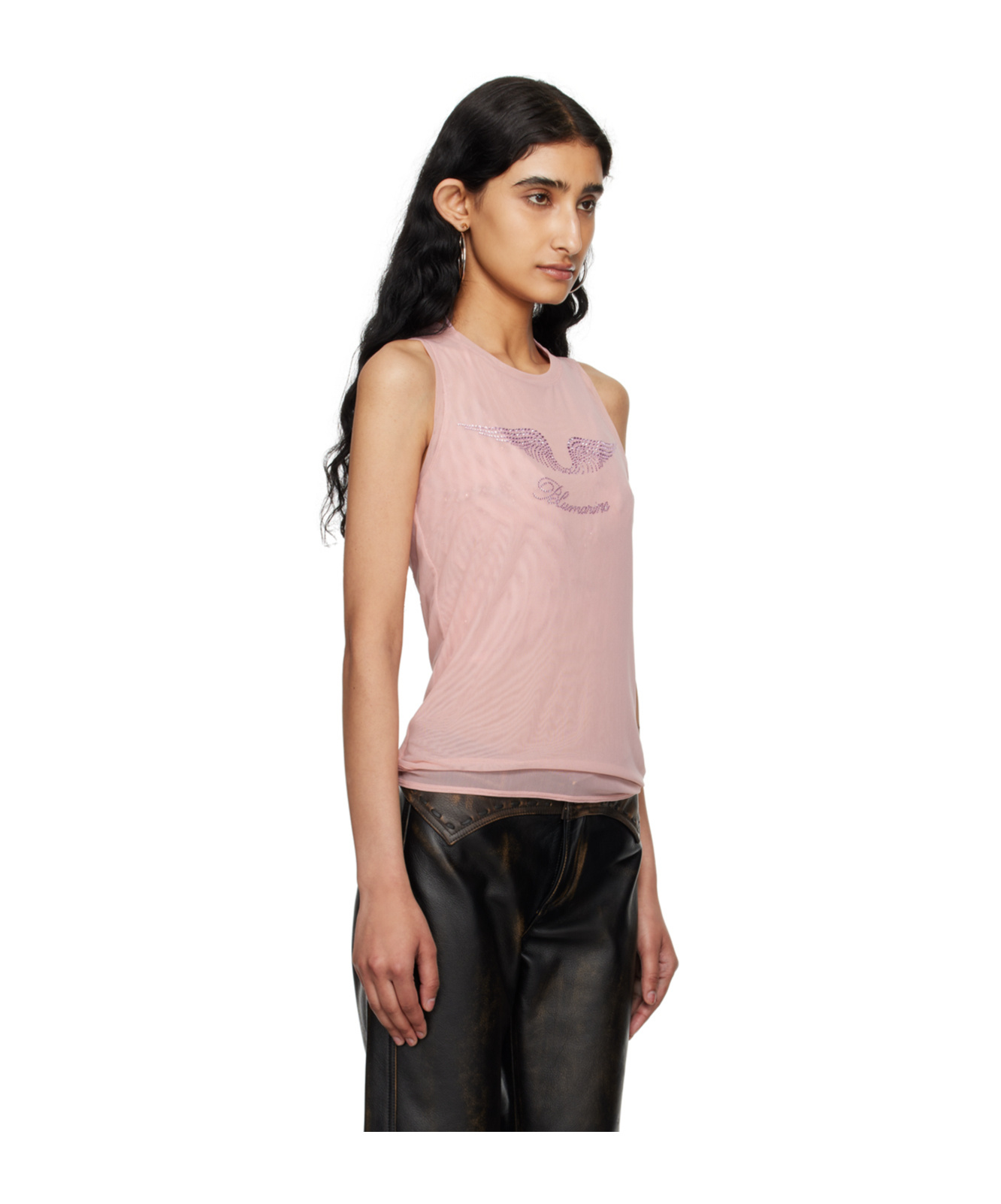 Shop Blumarine Rhinestone-detailing Mesh Tank Top In Nude