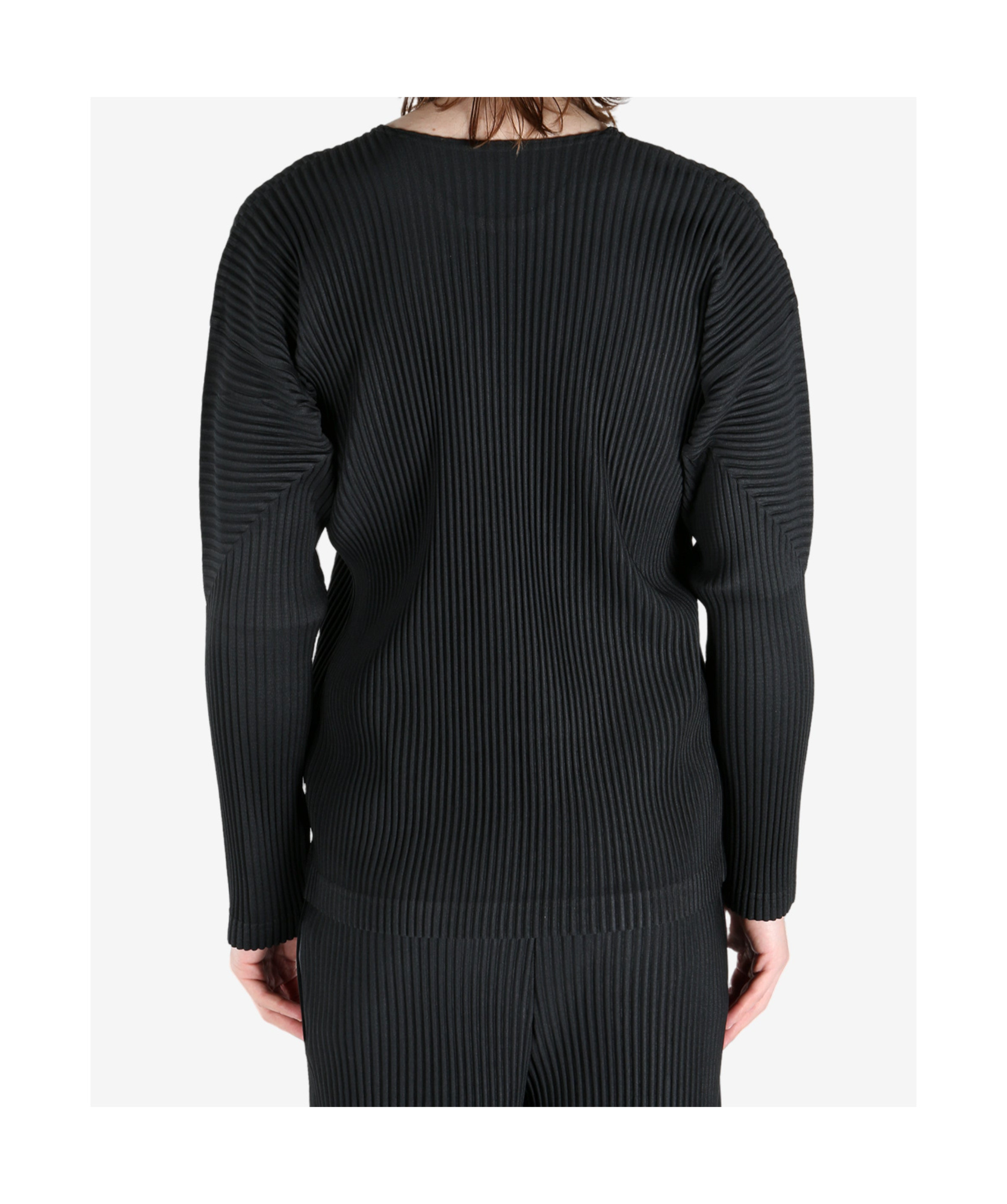 Issey Miyake Ns Black Pleated Long Sleeves Regular-fit Knitted T-shirt