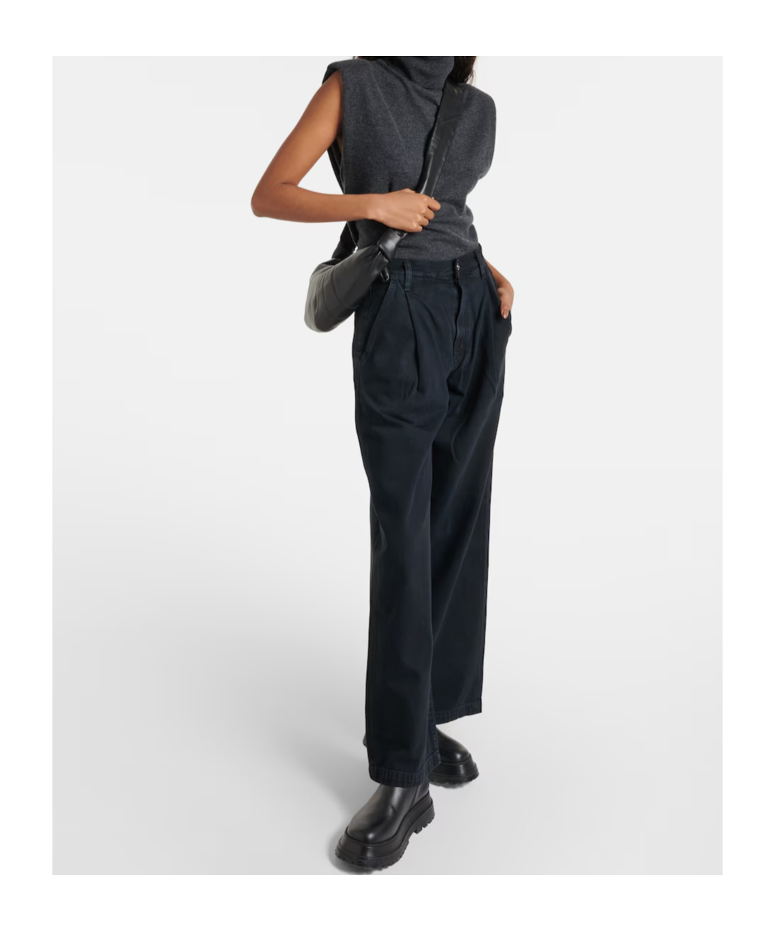 Agolde Ellis Low-rise Wide-leg Denim Trousers In Black