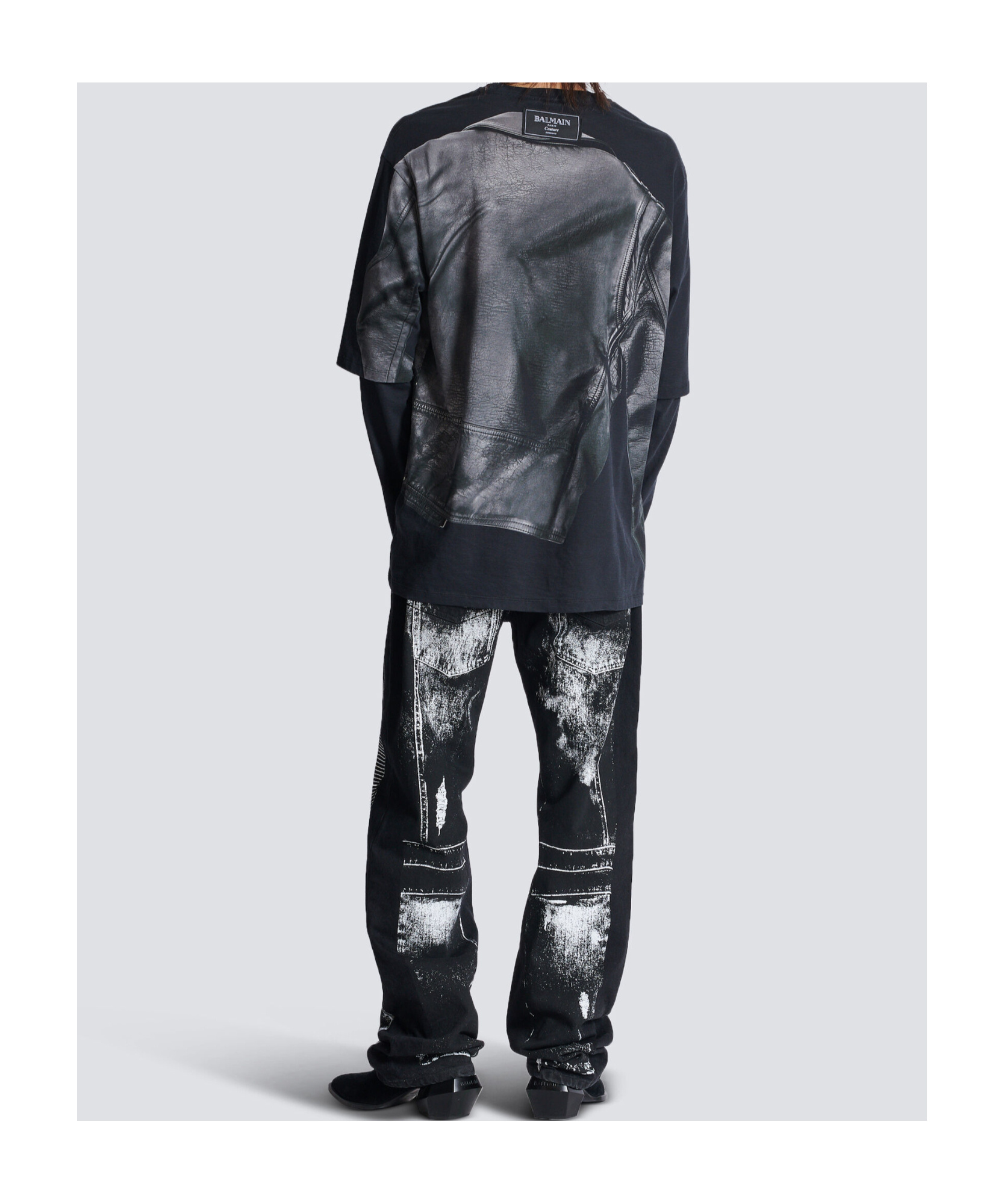 Balmain Motorcycle Jacket Printed Long-sleeved T-shirt In Black