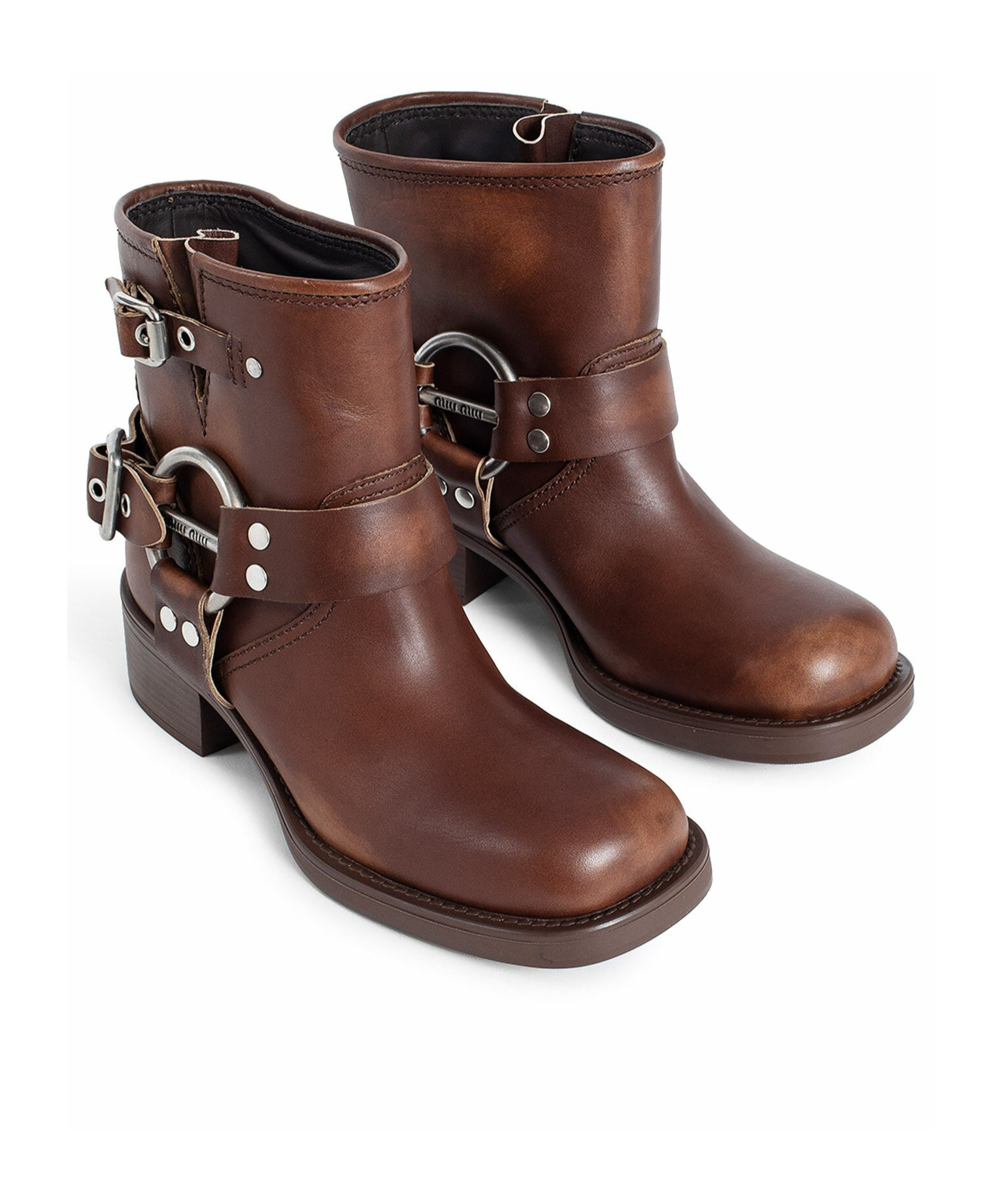 Miu Miu Round-head Short Boots In Brown