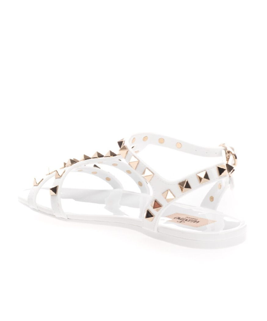 Valentino Rockstud Flat Sandals In White