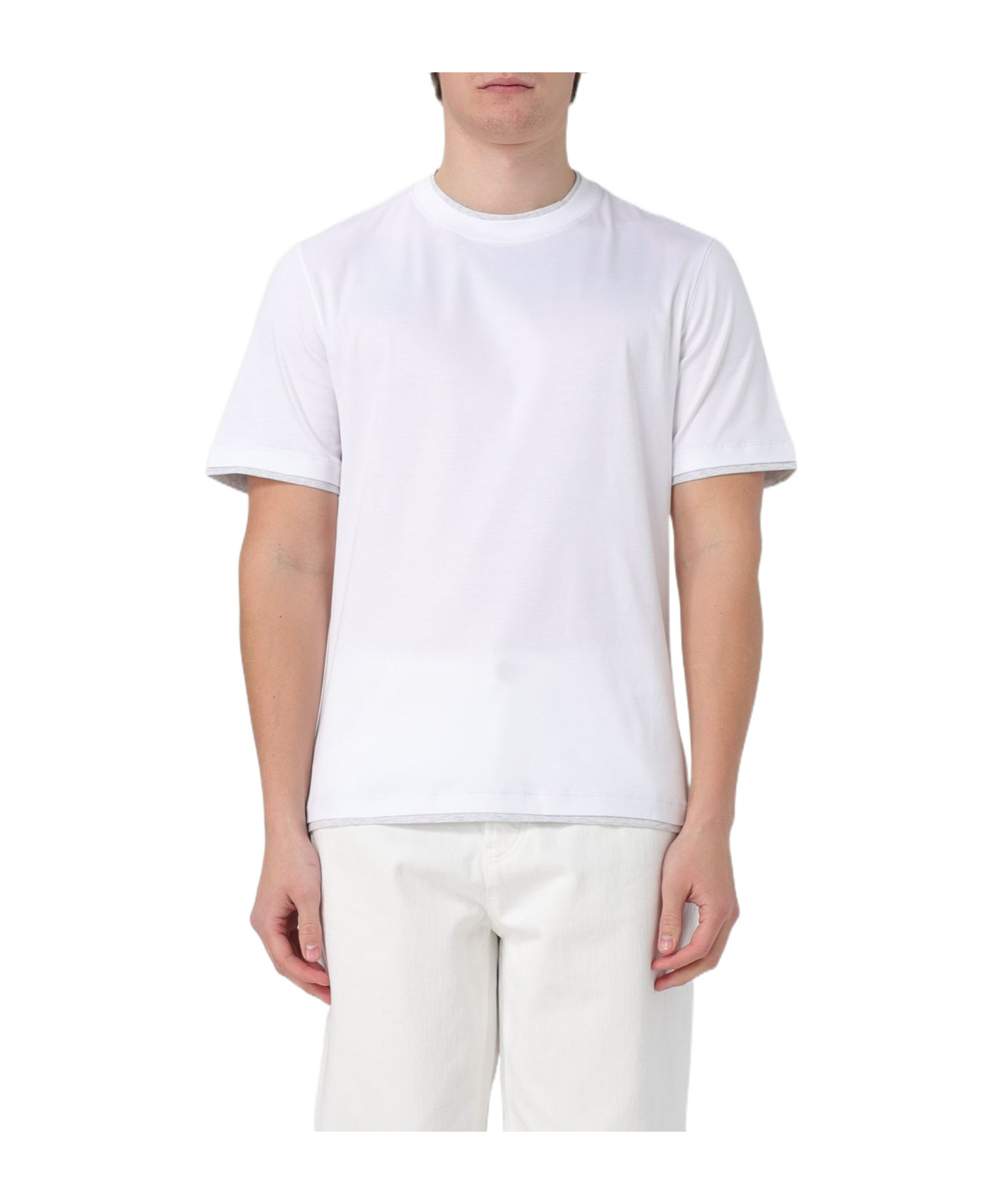 Brunello Cucinelli White Cotton Faux Layering T-shirt In White