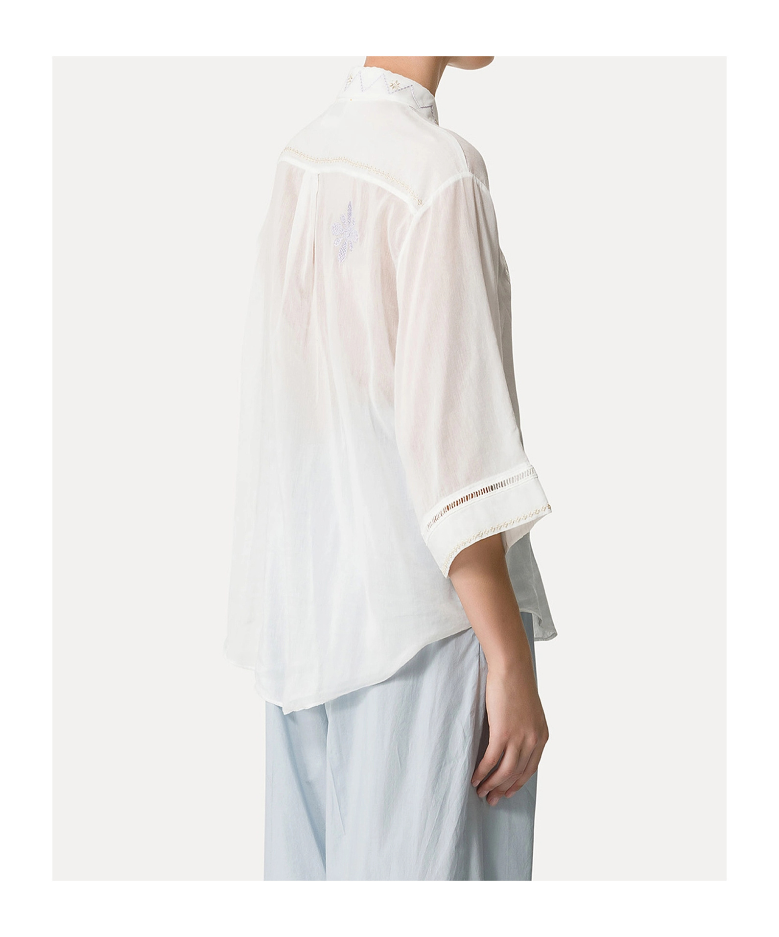 Shop Forte Forte Halfsleeve Voile Shirt With Oniric Blossom Embroidery Pattern