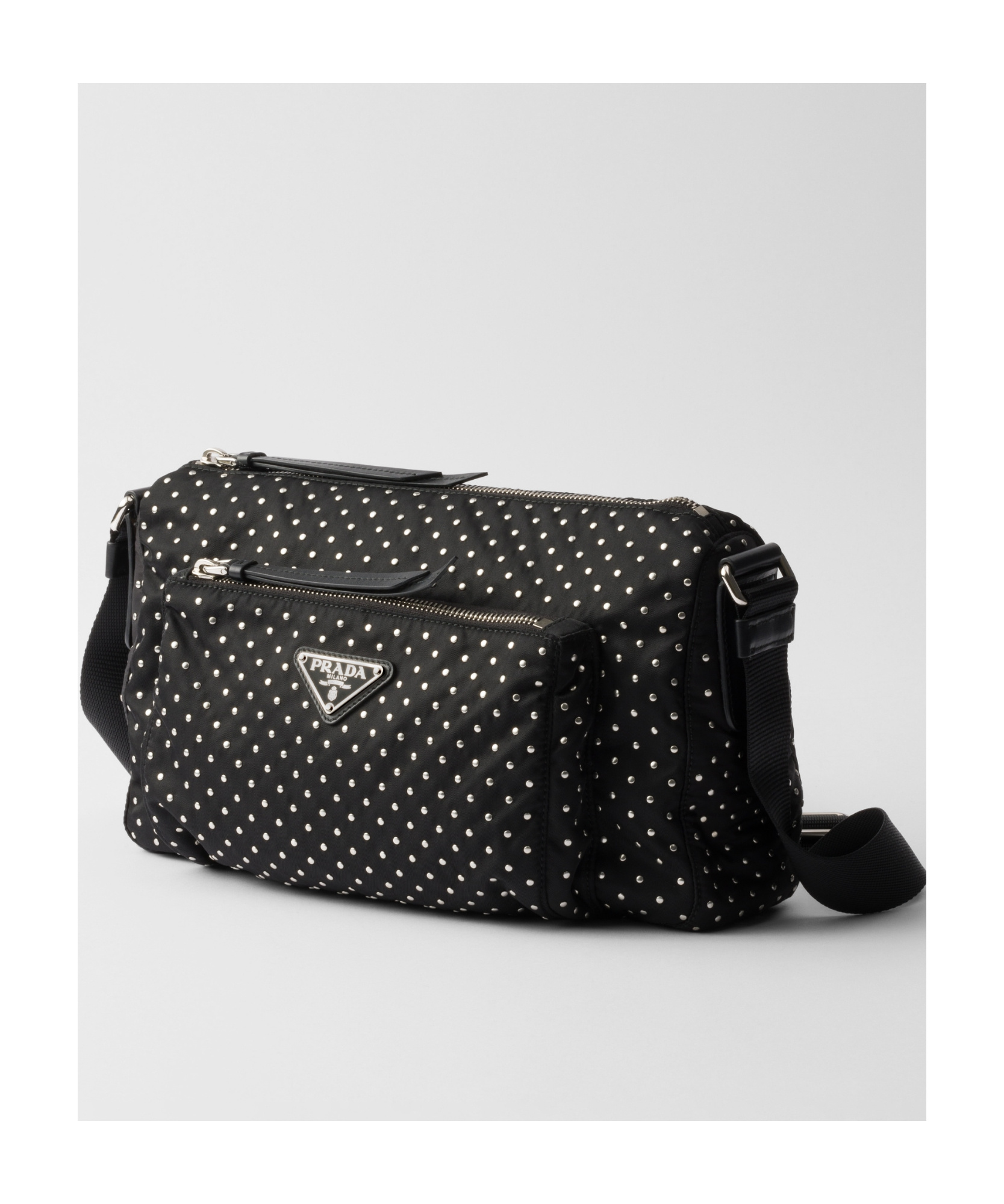 Prada Studded Re-nylon Crossbody Bag In Black