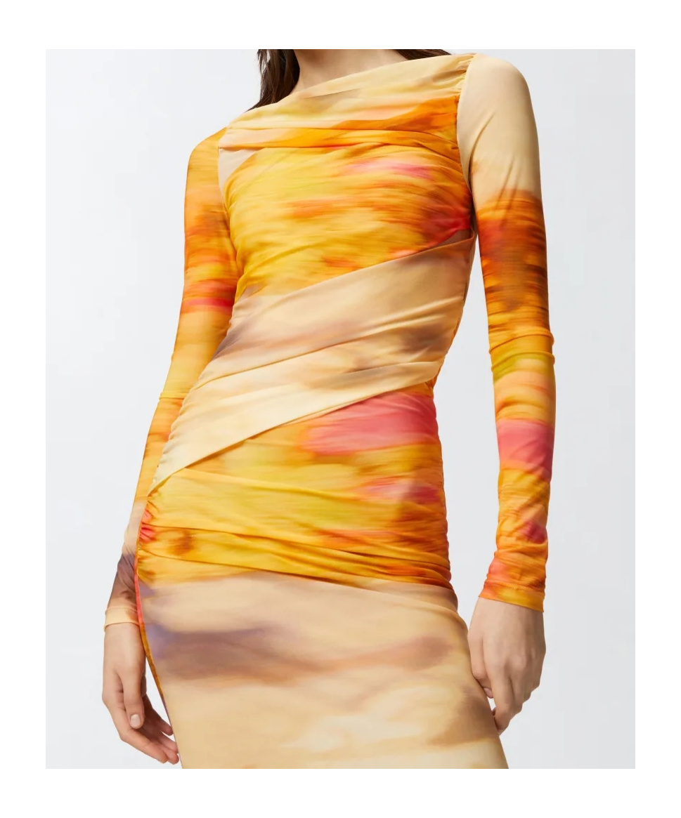 Pinko Landscape Print Bodycon Midi Dress In Yellow