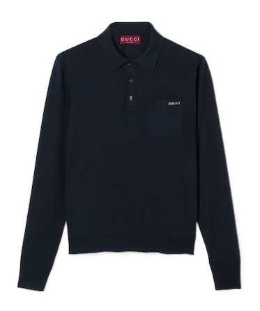 Gucci Fine Wool Knit Polo Top With Intarsia In Black