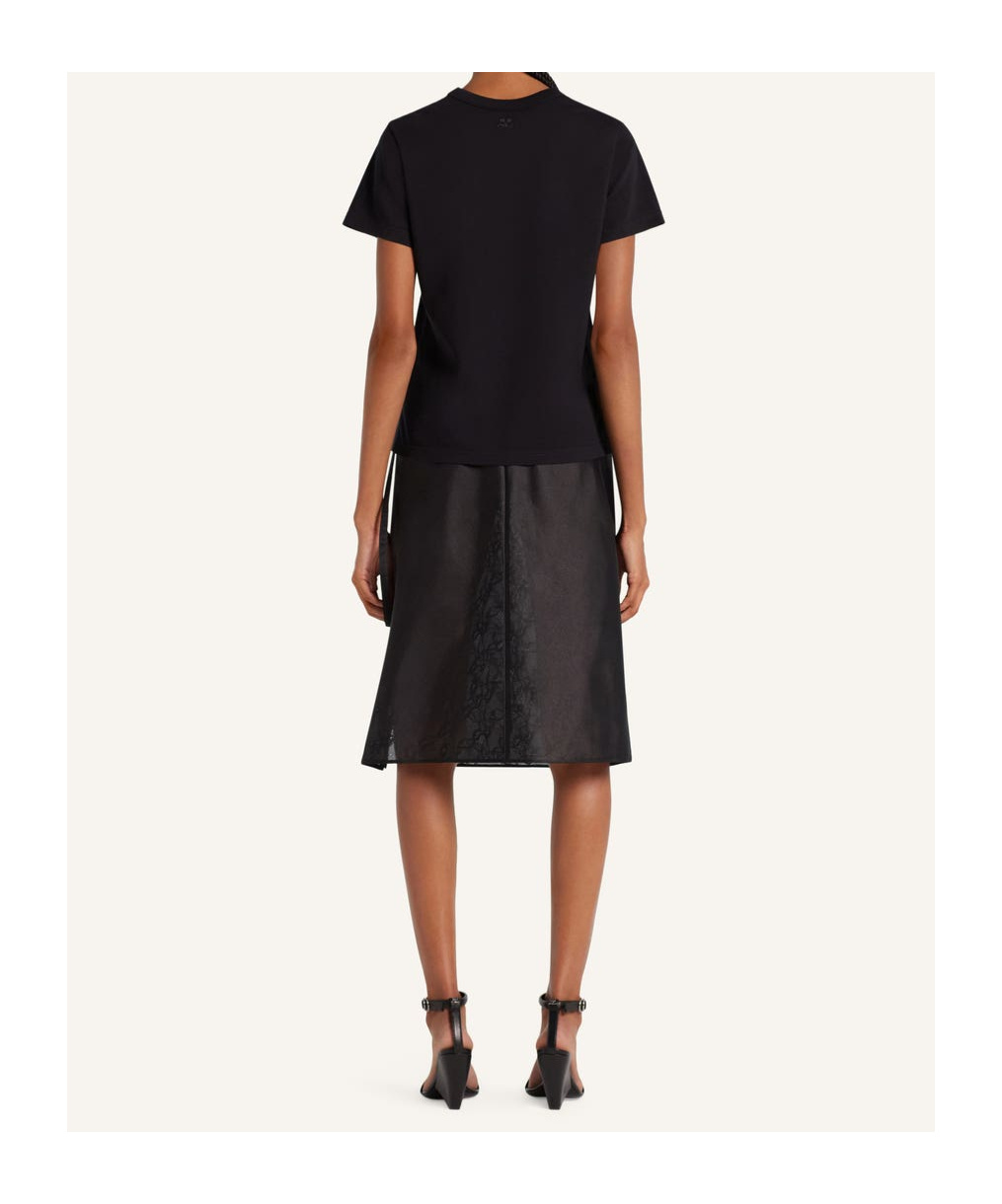 Courrèges Embroidered Black T-shirt With Minimalist Design In Black