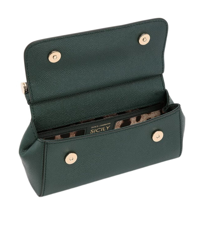 Dolce & Gabbana Small Sicily Dauphine Leather Top Handle Bag In Green