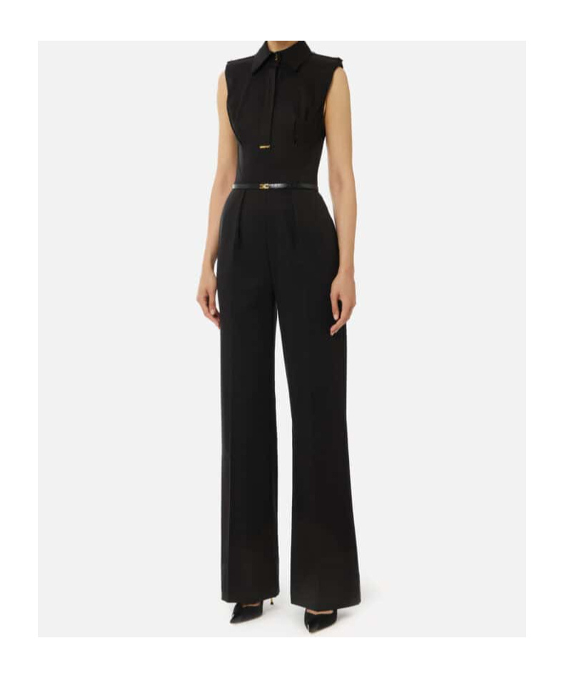 Elisabetta Franchi Collared Belted Jumpsuit In Black