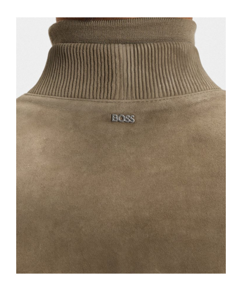 Hugo Boss Suede Zip-front Bomber Jacket In Brown