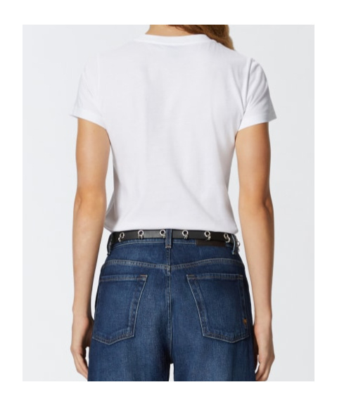 Pinko Love Birds Embroidery Cotton T-shirt In White