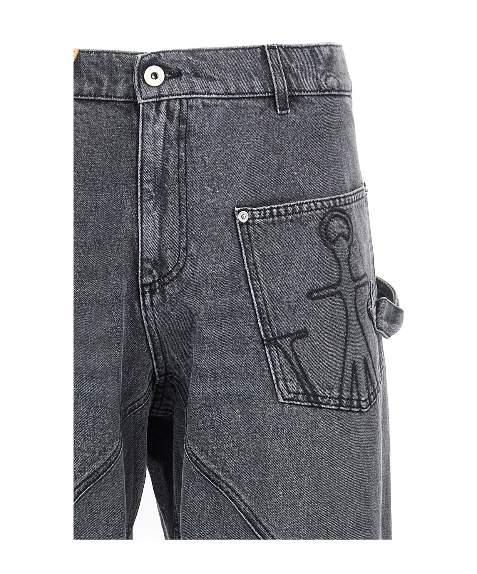 Jw Anderson J. W. Anderson Relaxed Fit Grey Jeans With Diagonal Stitching And Embroidered Logo In Gray