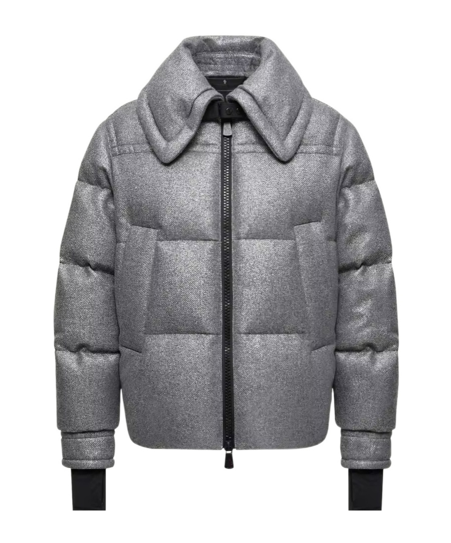 Moncler Sandane Metallic Wool Blend Short Down Jacket In Gray