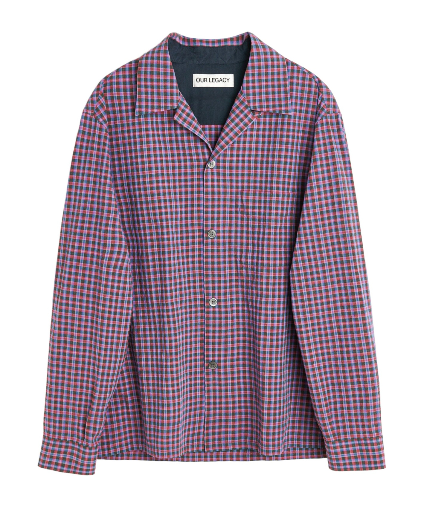 Our Legacy Heusen Convertible-collar Checked Cotton Shirt In Pink