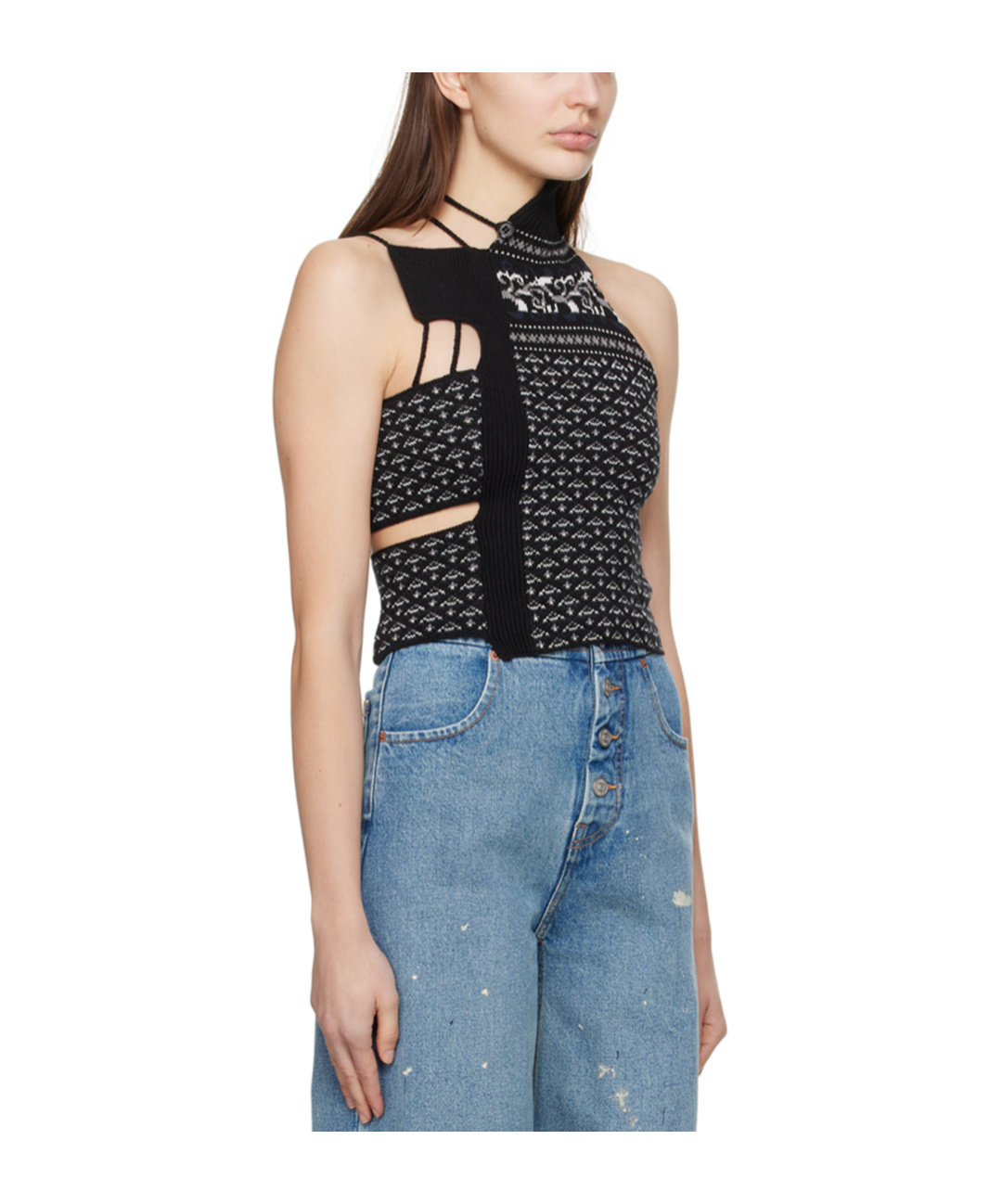 Shop Mm6 Maison Margiela Pattern Hollowed-out Knitted Vest In Blue
