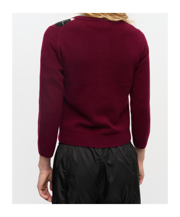 Ganni Burgundy Checked Cardigan In Cashmere Blend Women In Multi