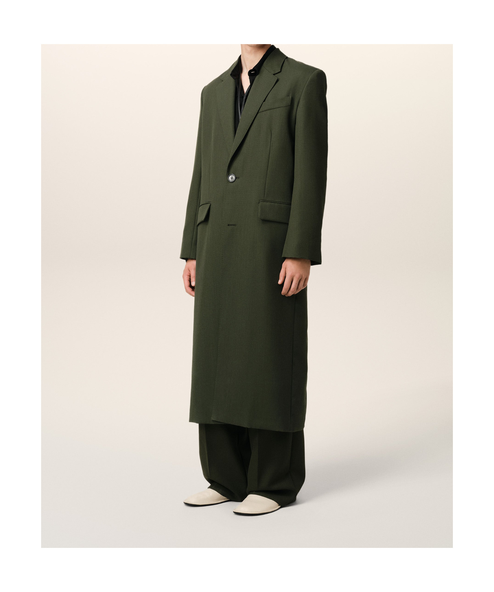 Shop Ami Alexandre Mattiussi Green Wool Back Slit Long Coat