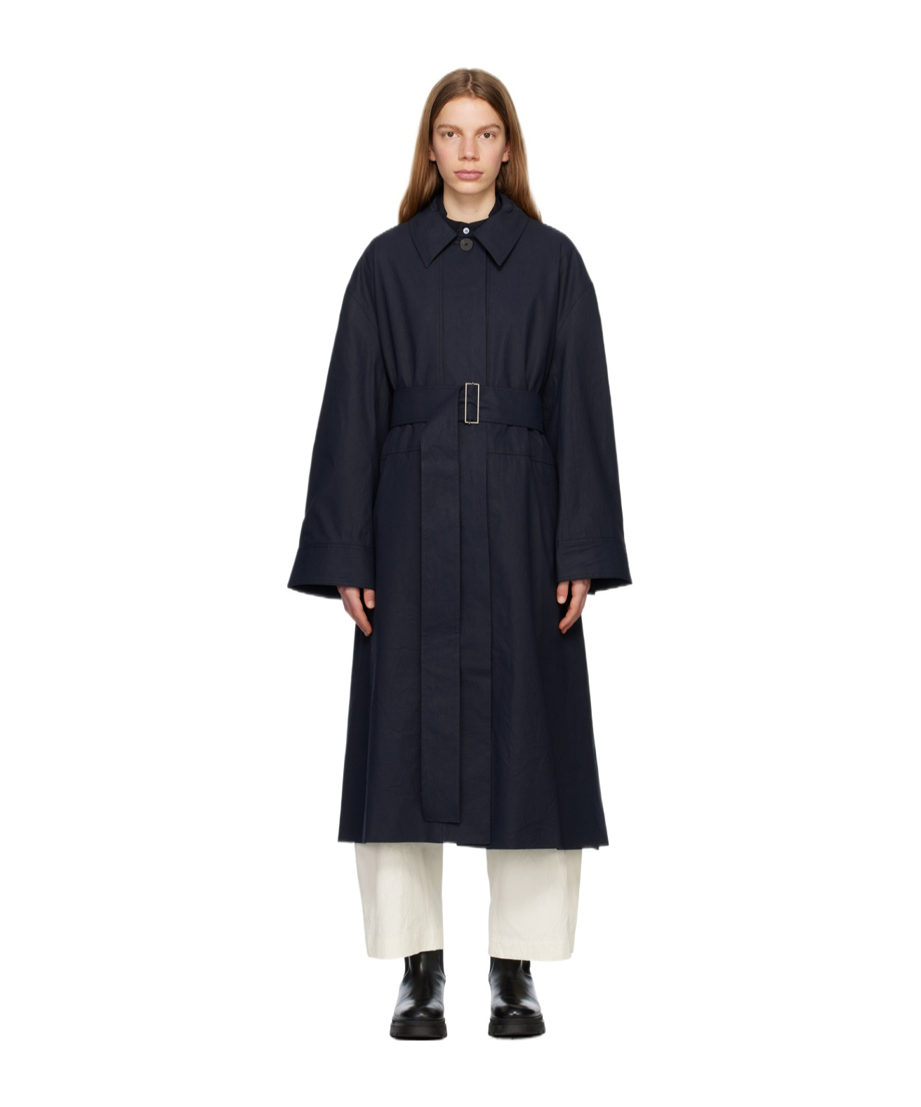 Studio Nicholson Navy Monterry Trench Coat In Black