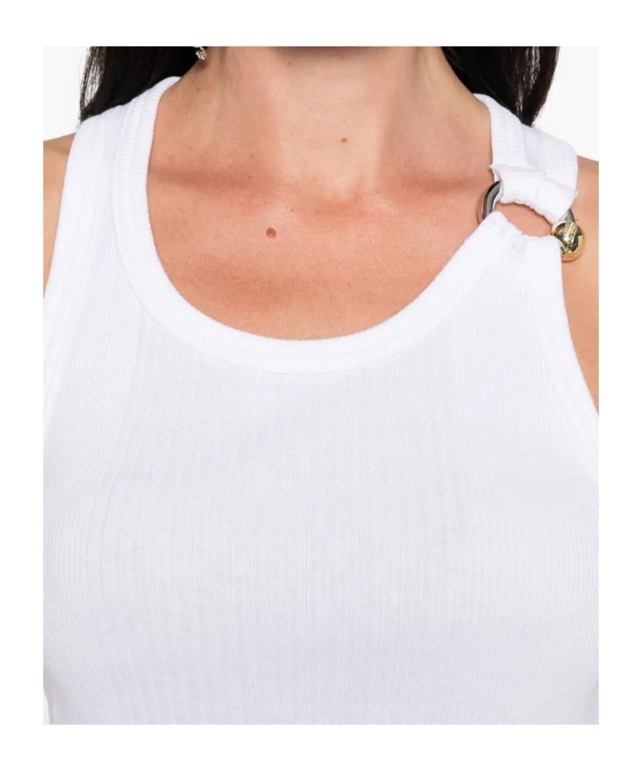 Jean Paul Gaultier Ribbed Texture Scoop Neck Sleeveless Top In White