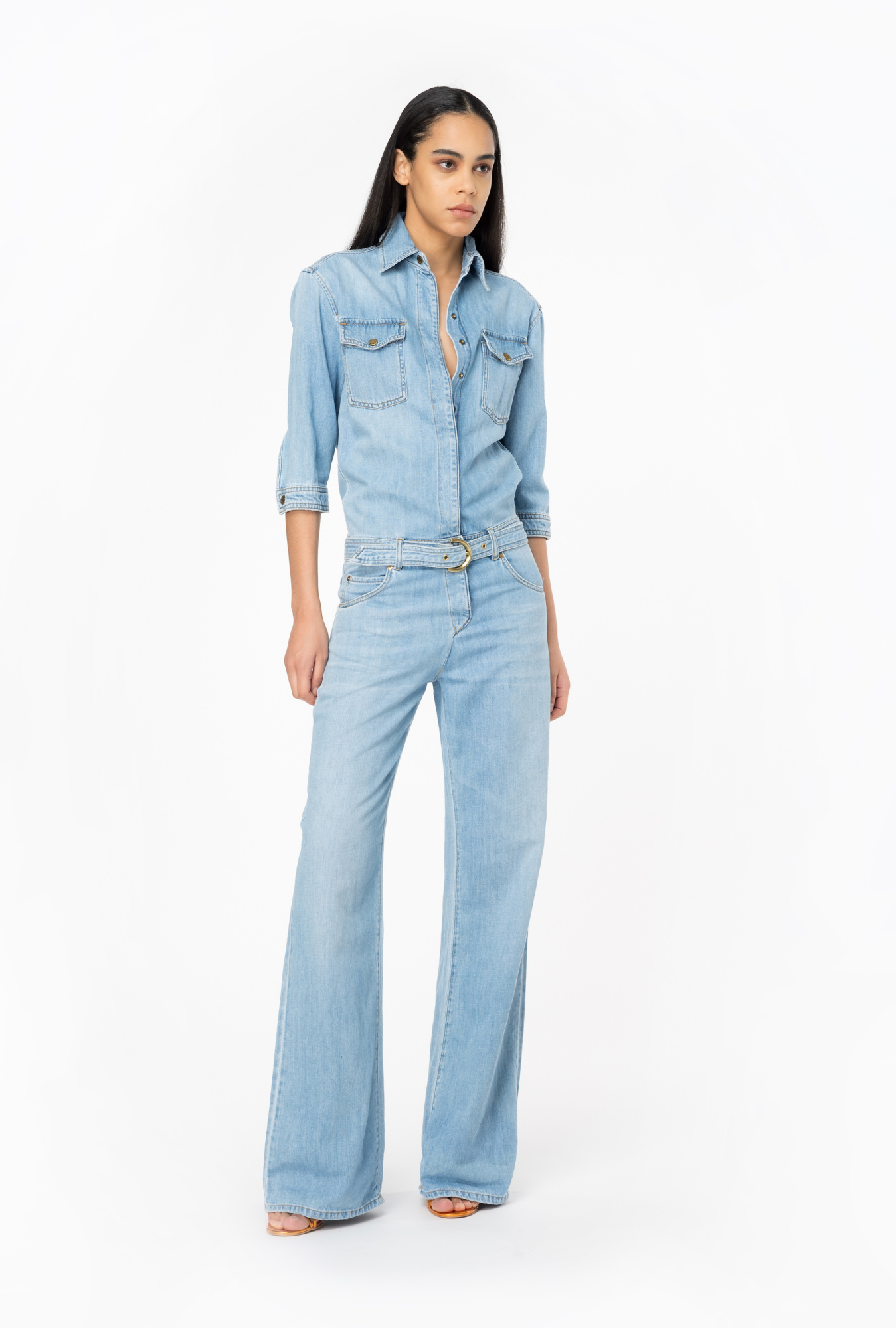 PINKO THREE QUARTER-LENGTH SLEEVES DENIM JUMPSUIT
