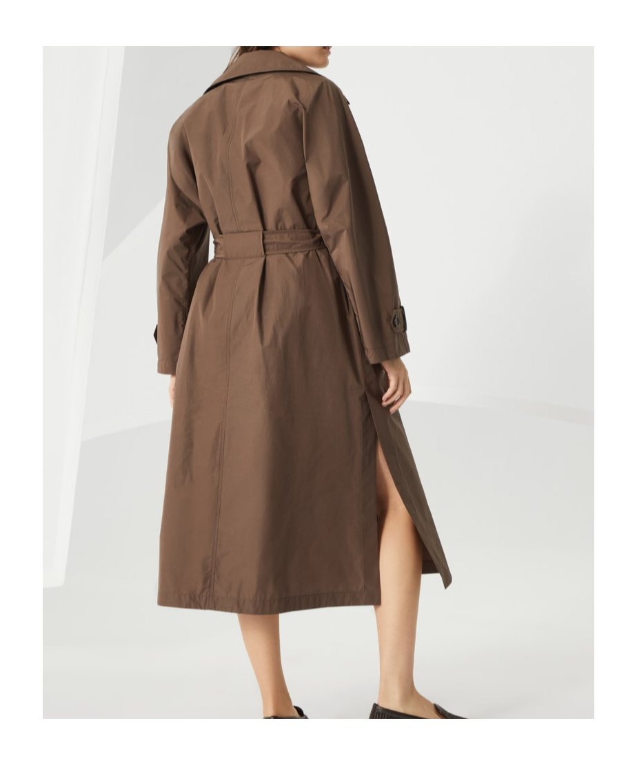 Brunello Cucinelli Brown Water-resistant Taffeta Shiny Details Trench Coat In Brown