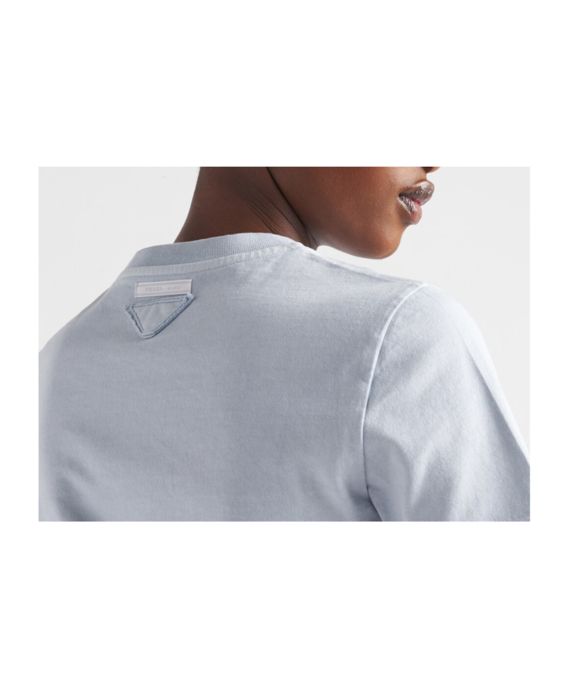 Prada Washed Cotton T-shirt With Short Sleeves In Blue