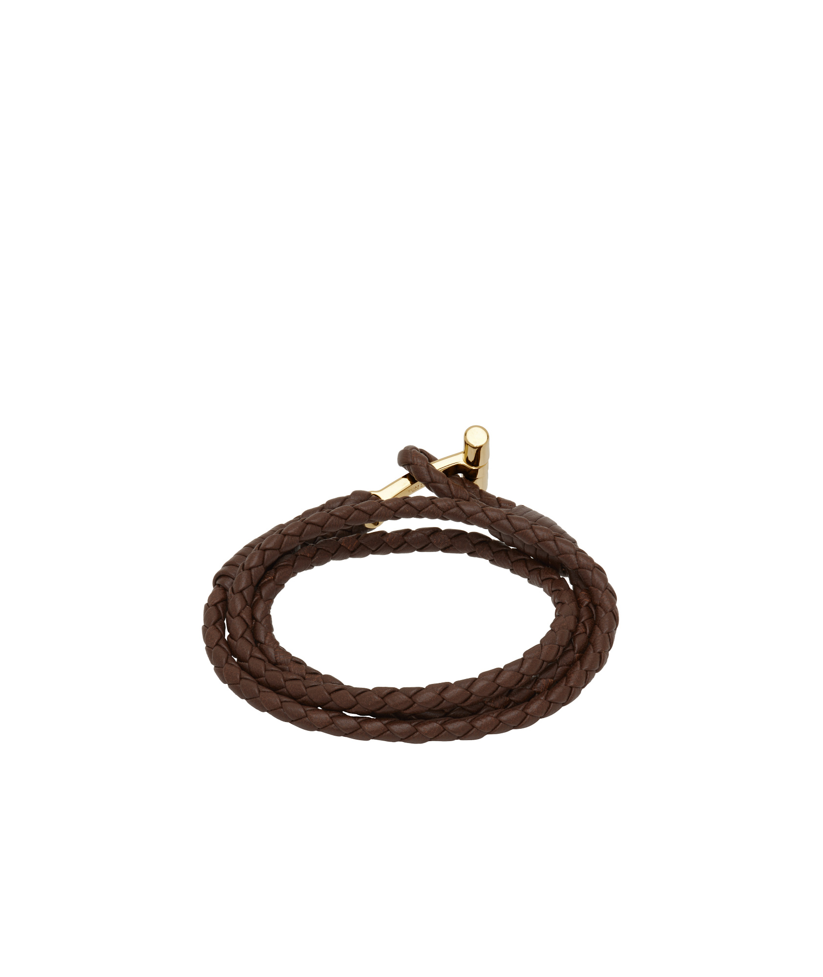 Tom Ford Brown Braided T Leather Bracelet In Black