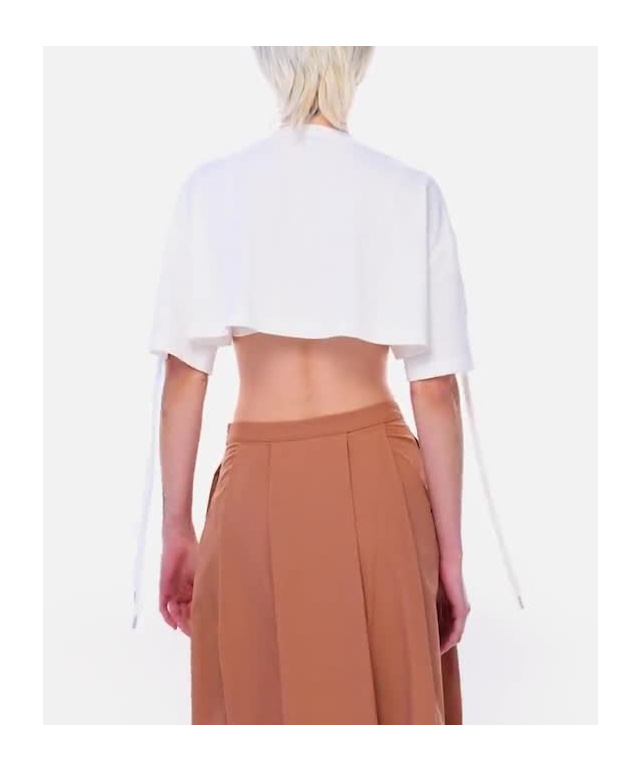 Pinko Lace-up Cropped T-shirt In White