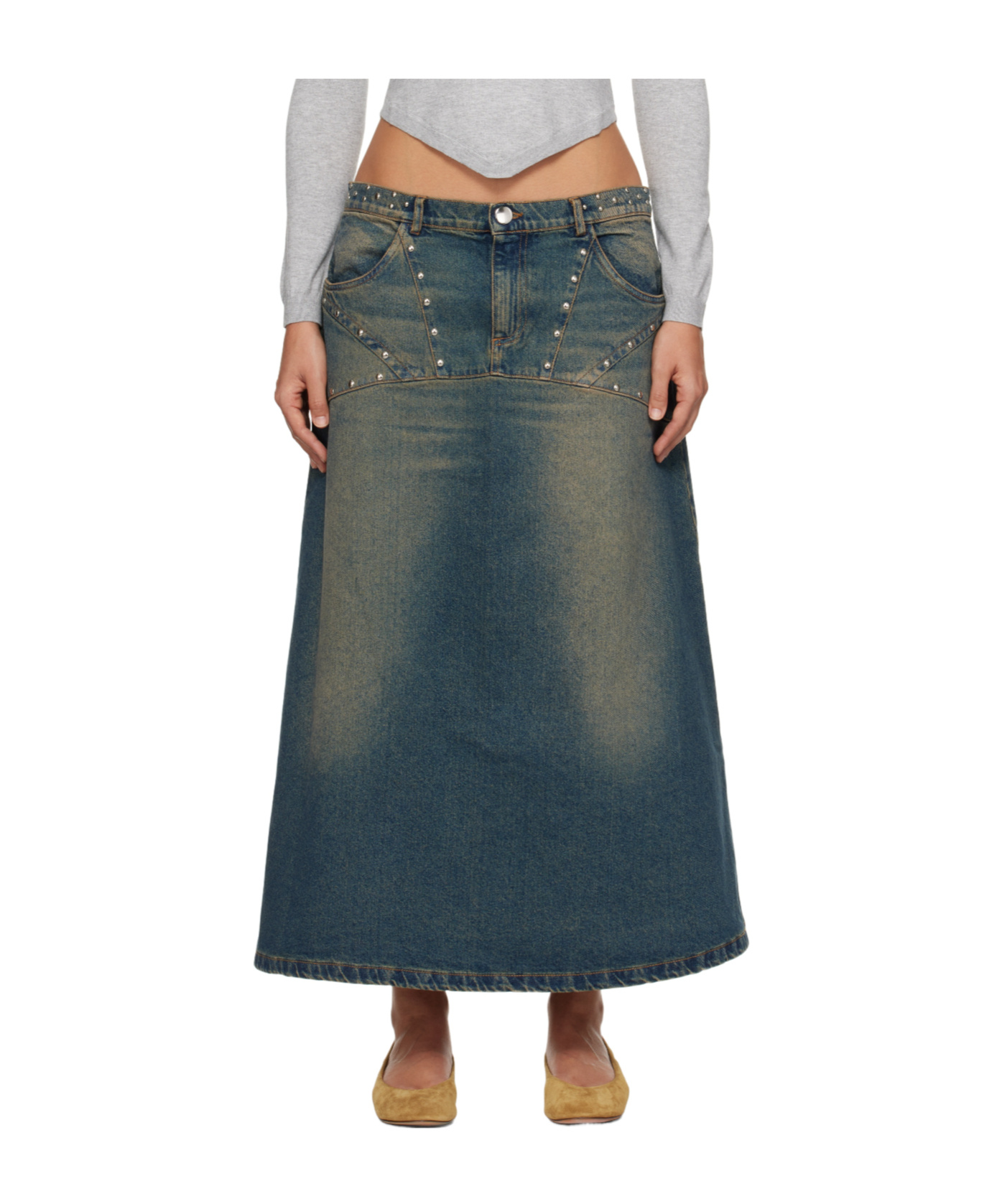 Gimaguas Blue Studded Denim Maxi Skirt In Blue