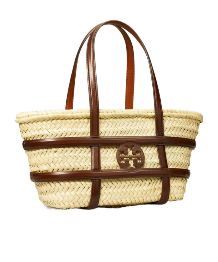 Tory Burch Small Ella Shopping Bag In Straw Classic Leather Color In Brown